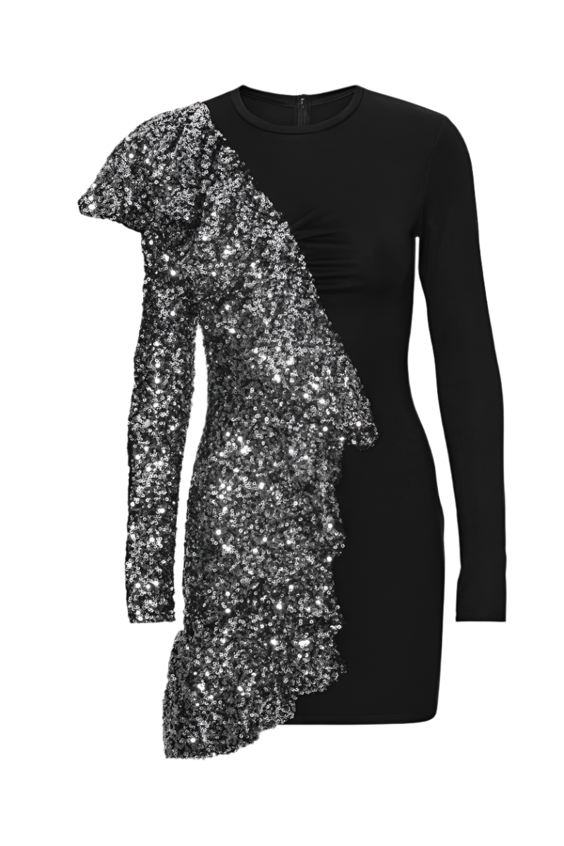 Sequin Ruffle Long Sleeve Dress