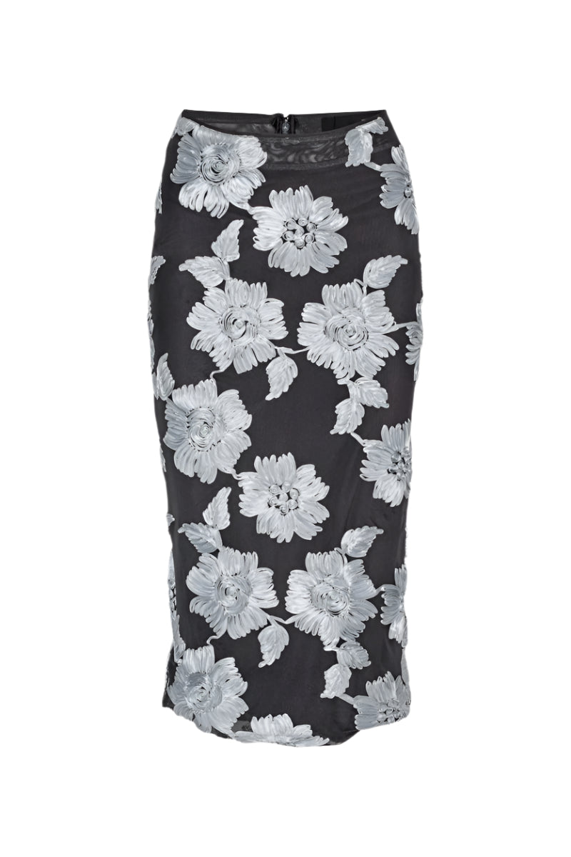 Flower Mesh Pencil Skirt
