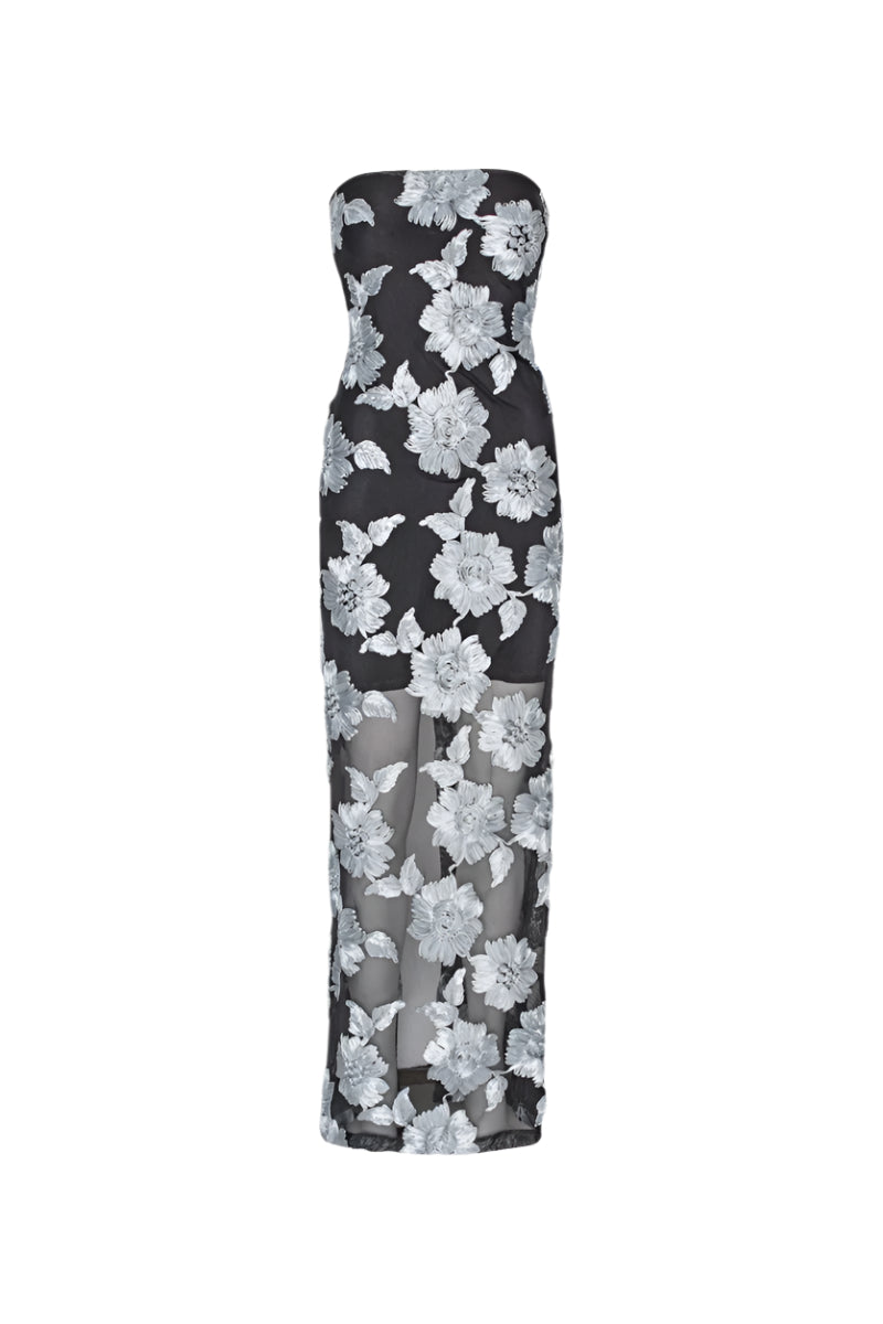 Flower Mesh Tube Dress Gray