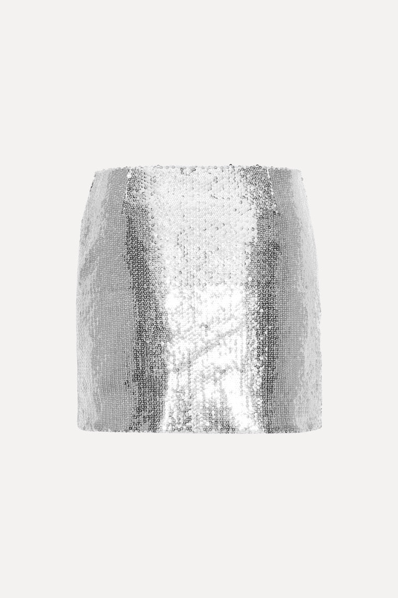 Sequin Mini Skirt Silver