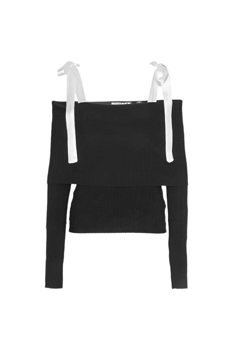 Off Shoulder Strap Bow Knit