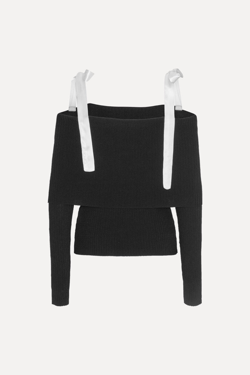 Off Shoulder Strap Bow Knit