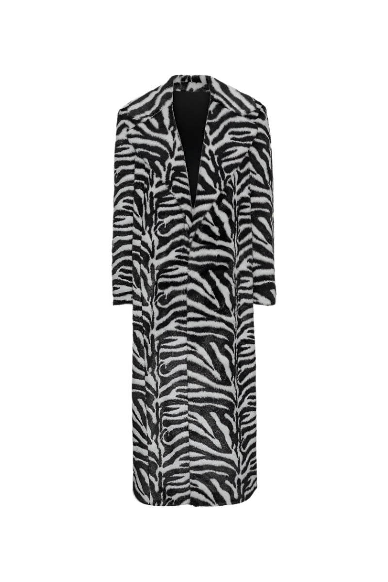 Fluffy Clasp Coat Zebra Print
