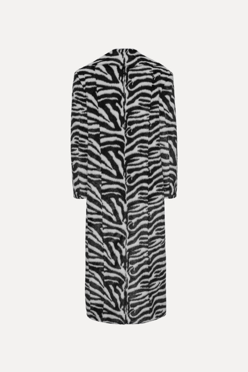 Fluffy Clasp Coat Zebra Print