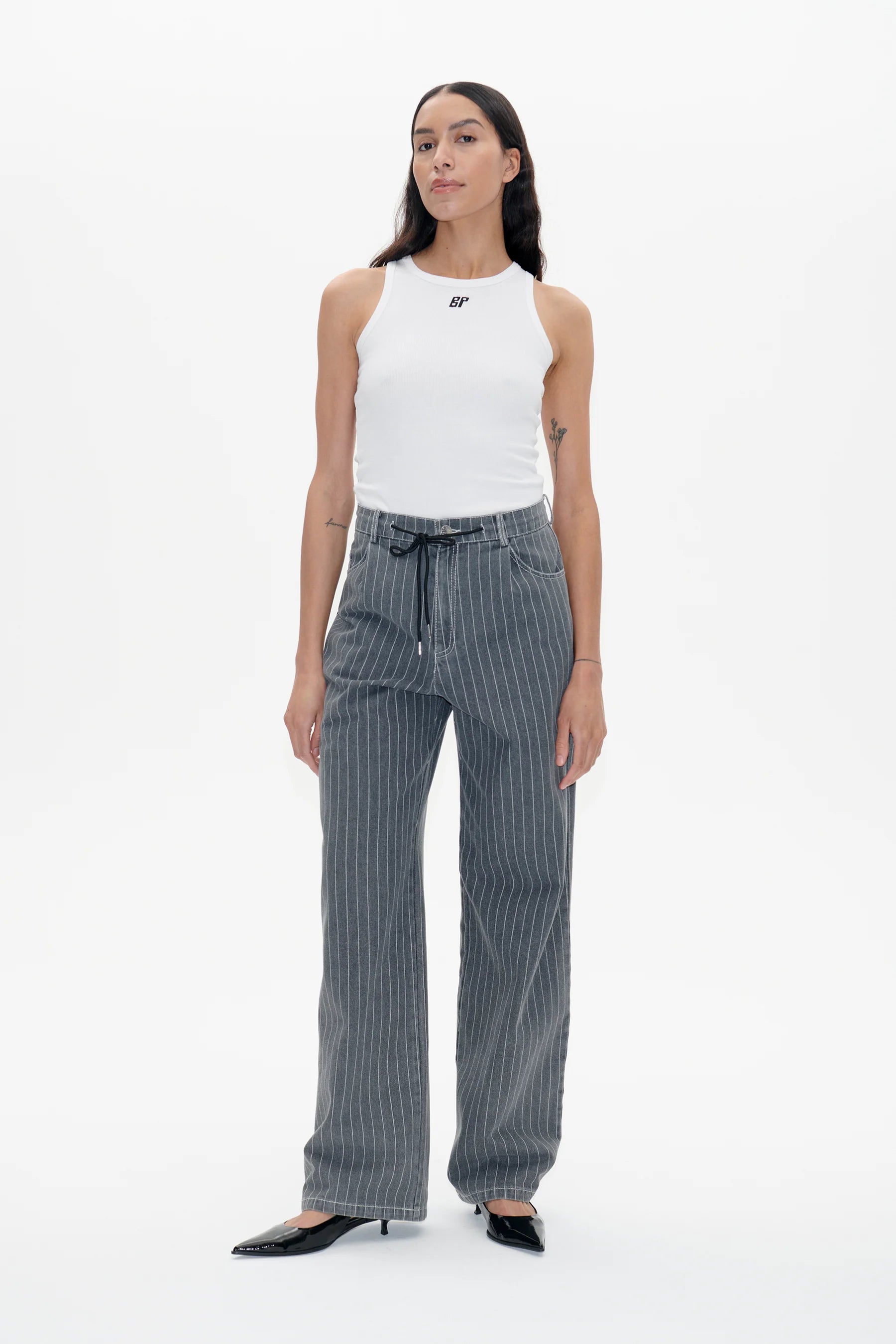 Nanny Striped Denim Pants Grey