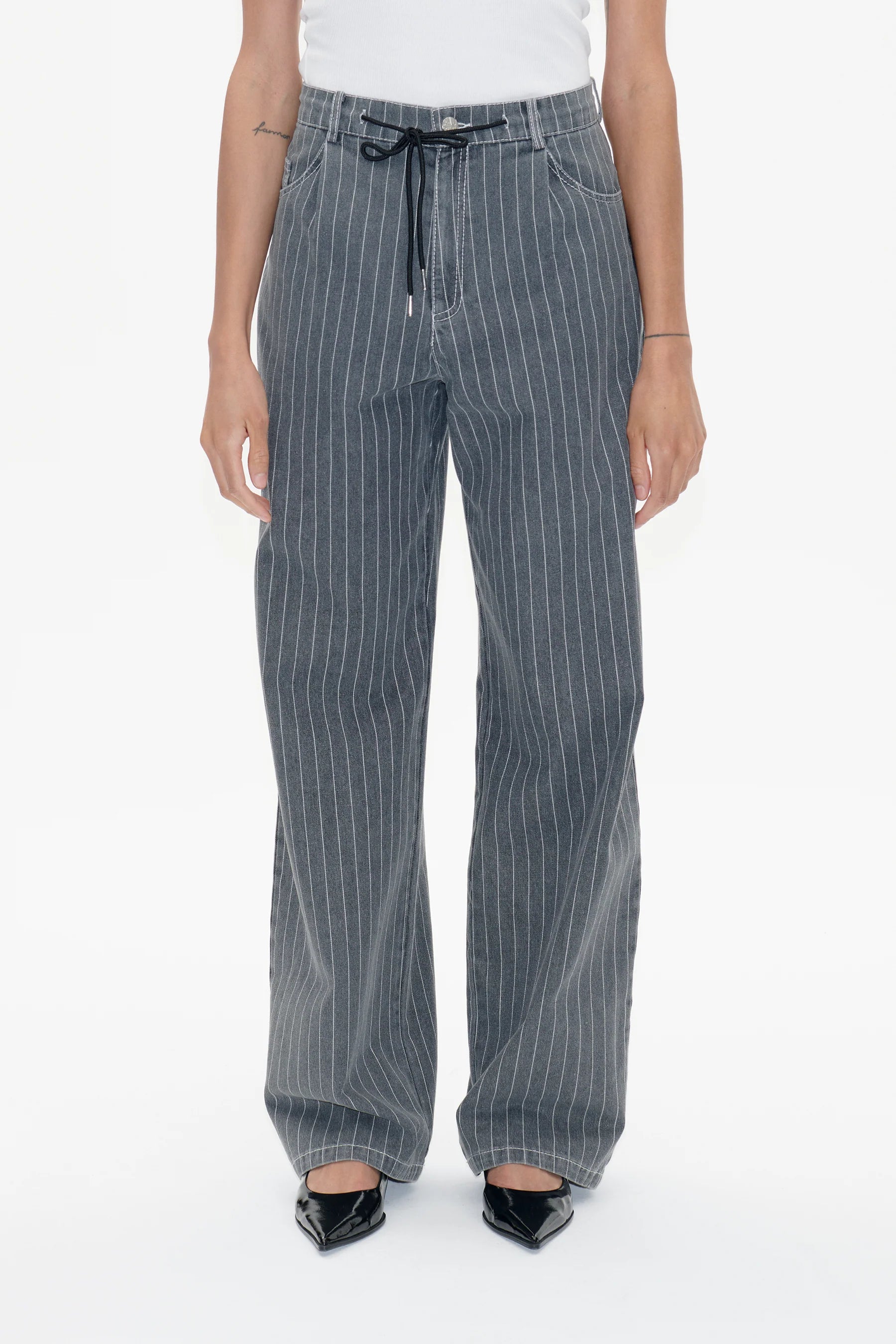 Nanny Striped Denim Pants Grey