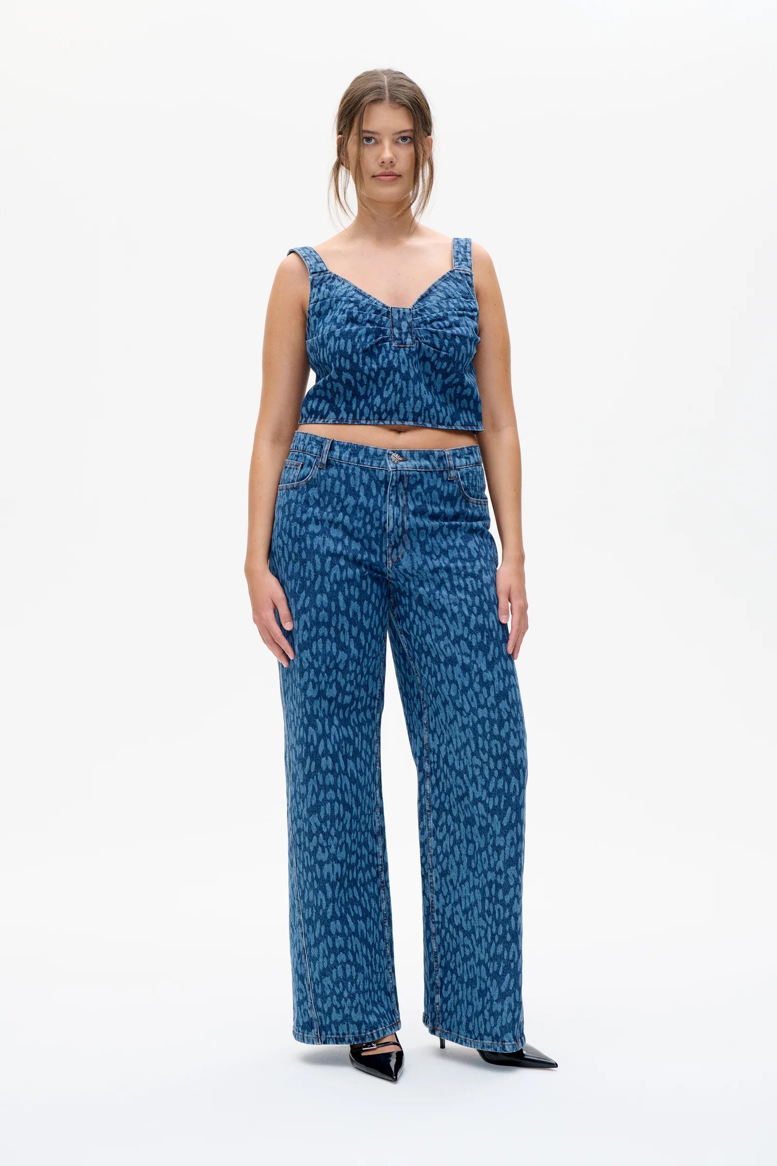 Mekira Leopard Denim Top