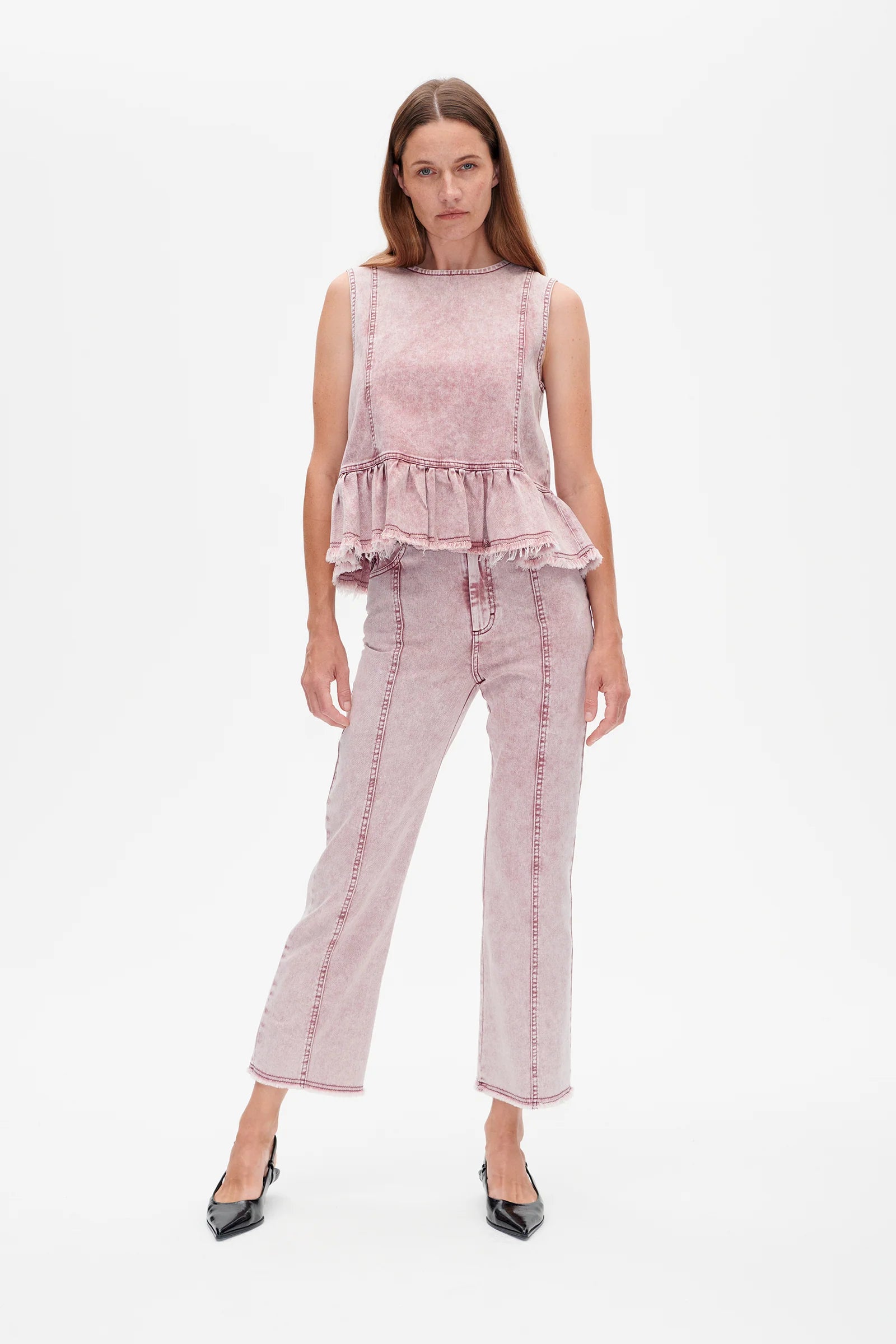 Madinel Denim Peplum Blouse