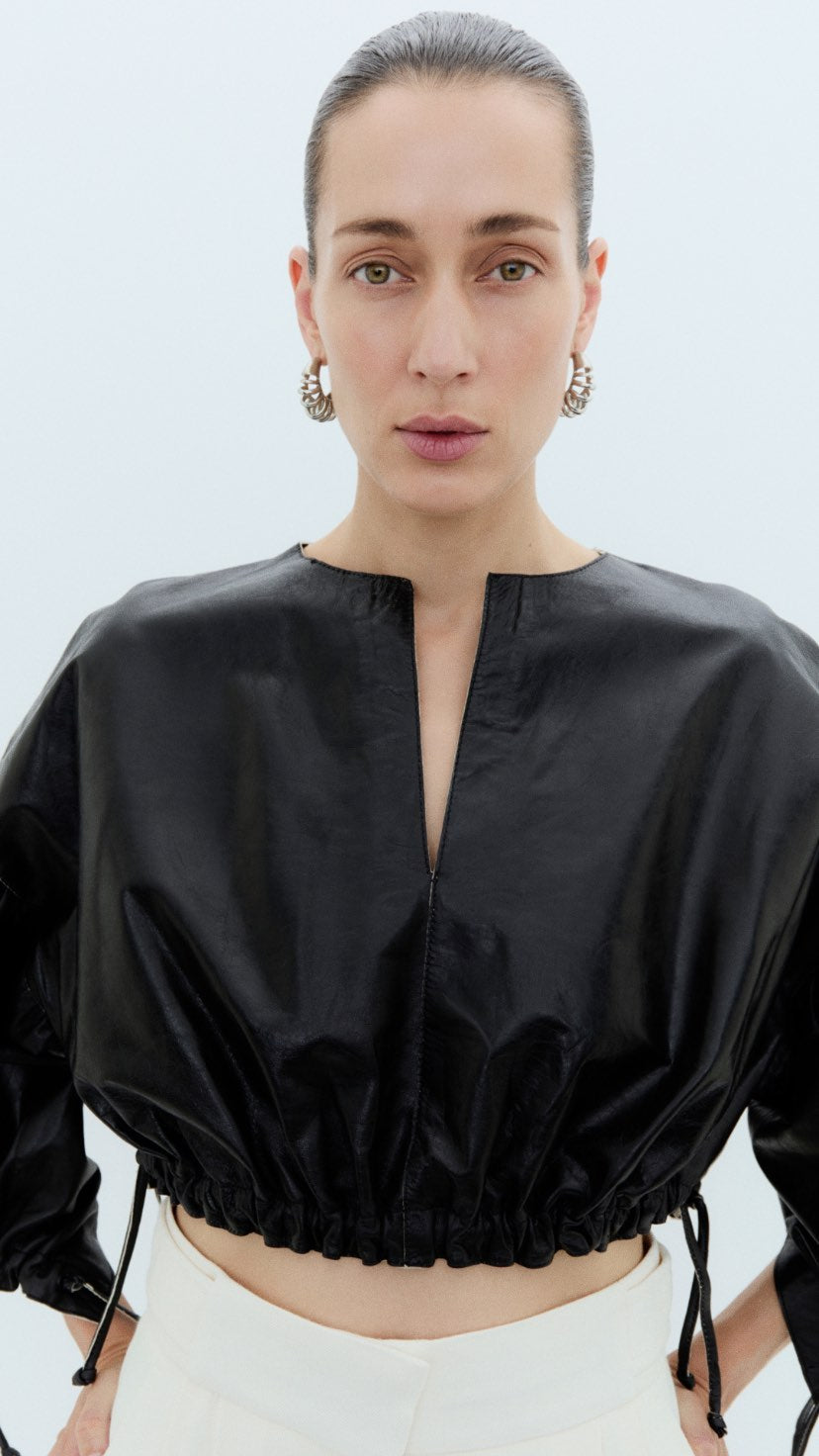 Dorothy Leather Cropped Blouse