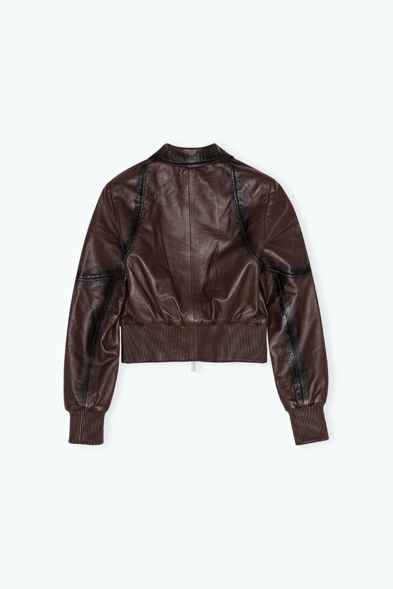 Short Leather Bomber Jacket