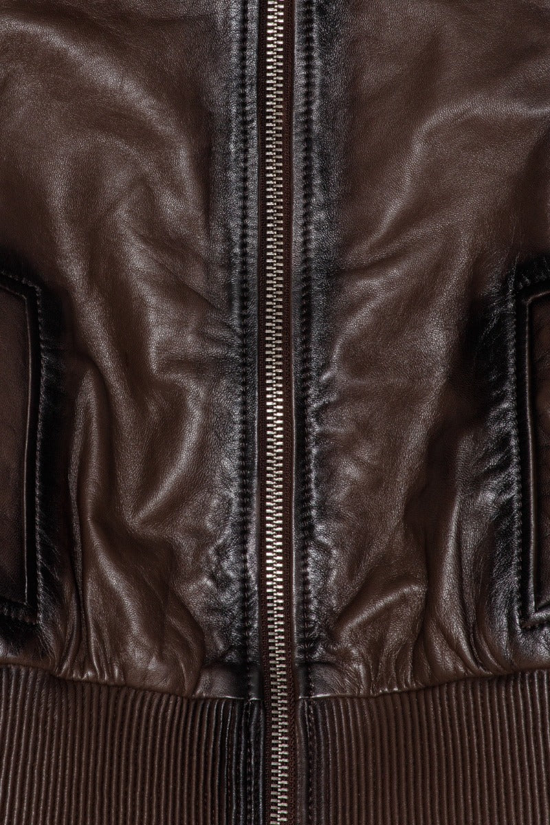 Short Leather Bomber Jacket