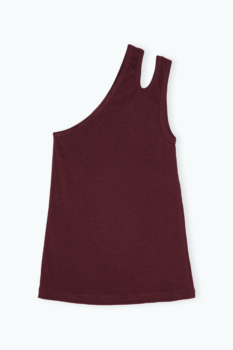 One Shoulder Rib Jersey Cut-Out Top Winetasting