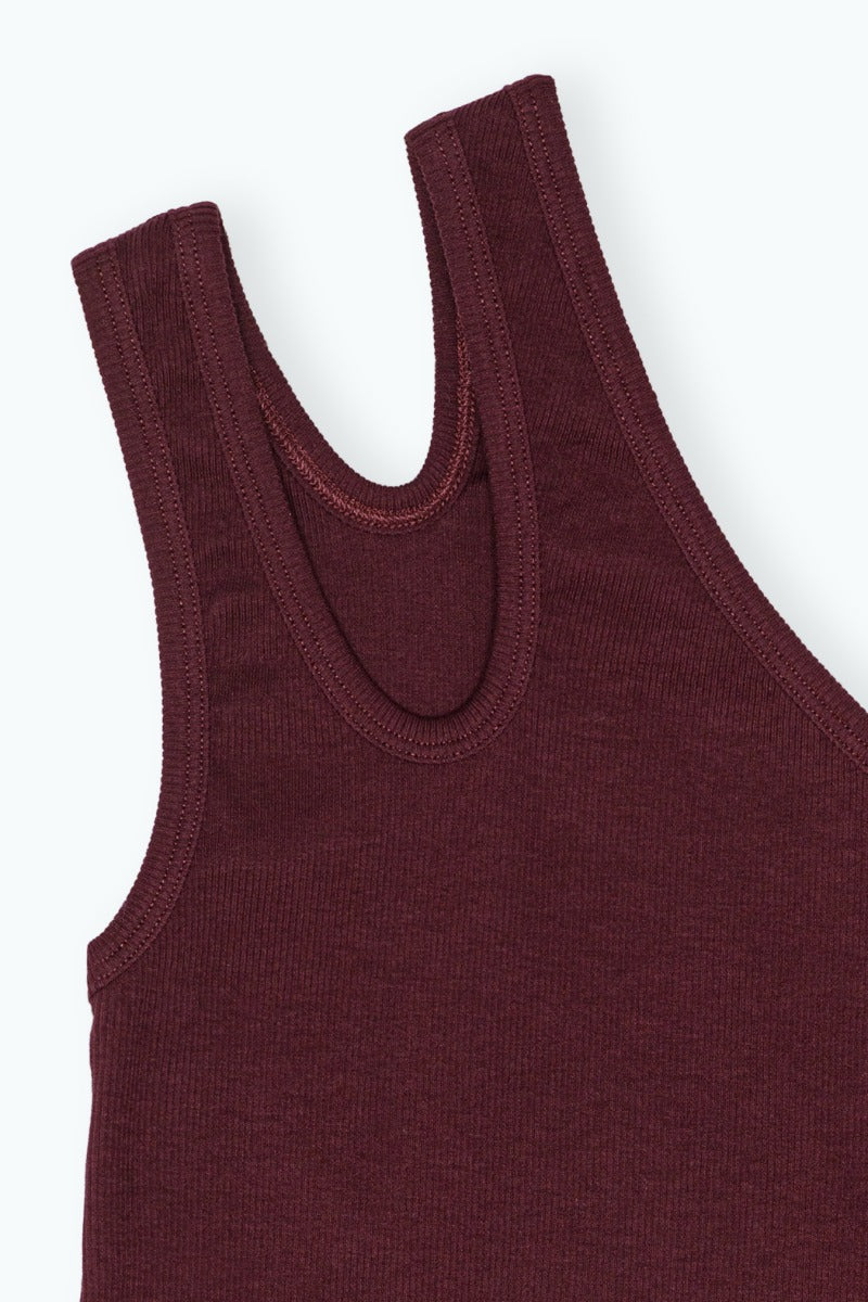 One Shoulder Rib Jersey Cut-Out Top Winetasting