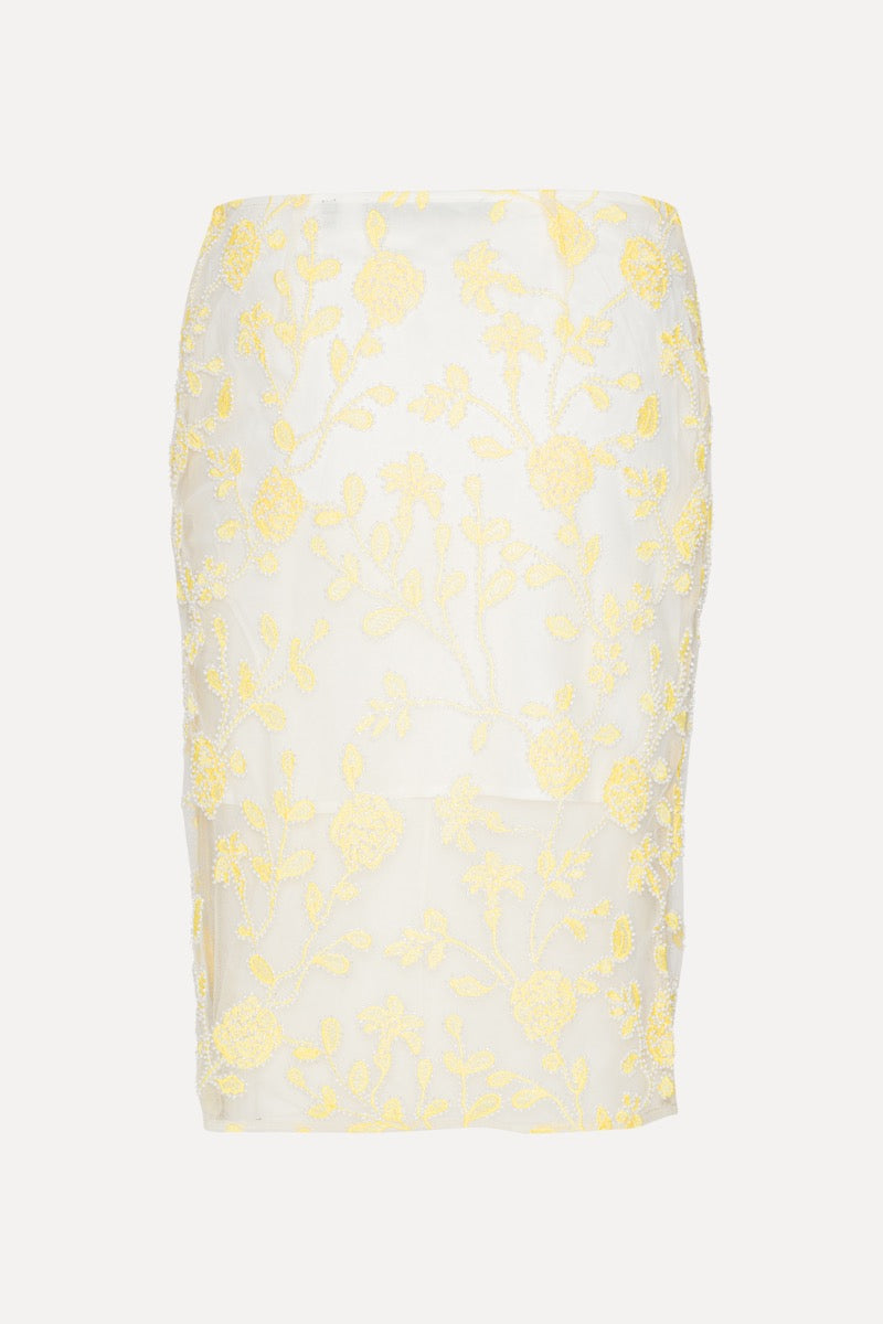 Flower Beads Pencil Skirt Yellow