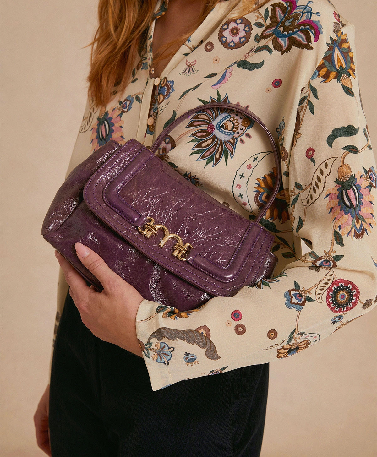 Petit Flore Bag in Naplak Leather in Blueberry