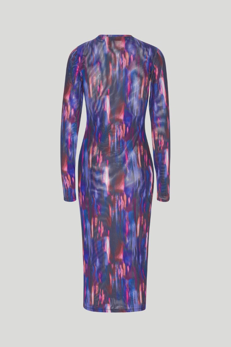 Printed Mesh Midi Dress