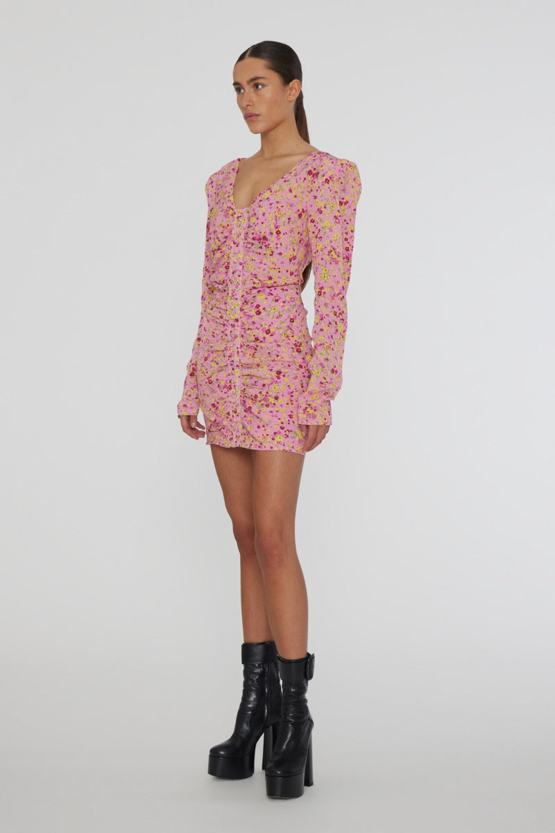 Jacquard V-Neck Mini Dress