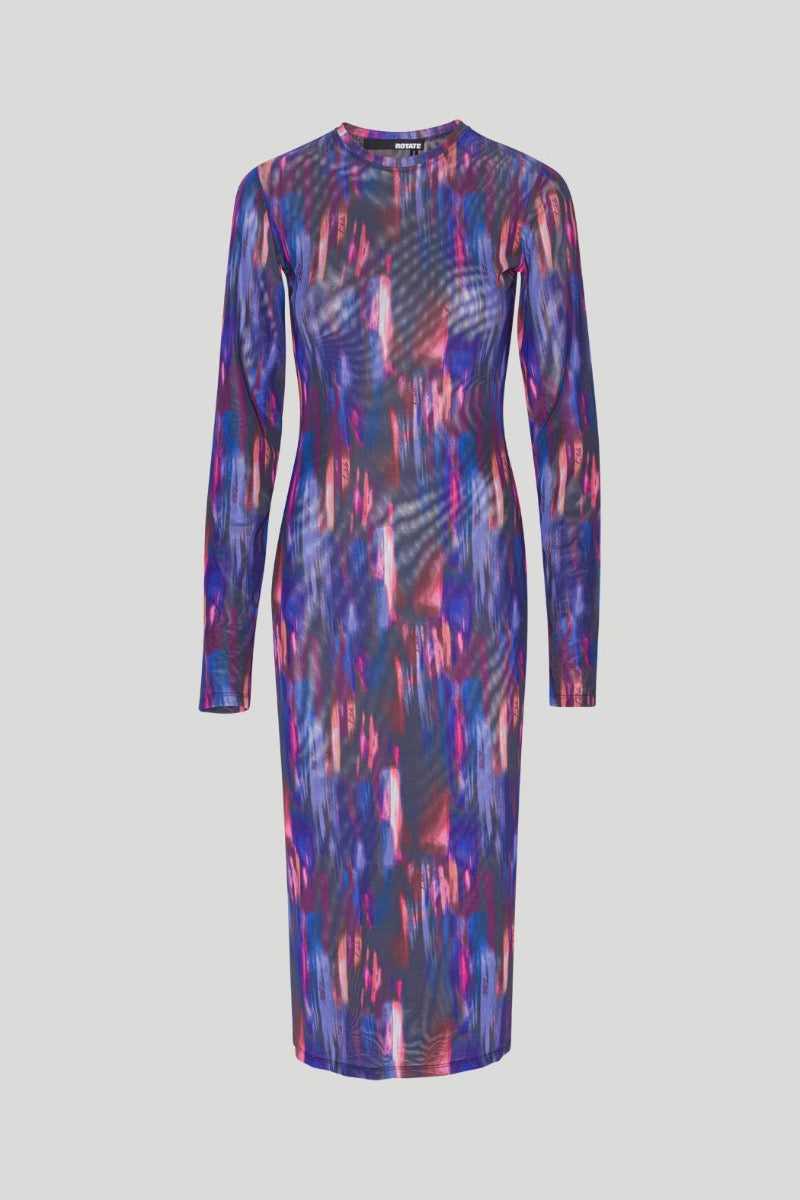 Printed Mesh Midi Dress