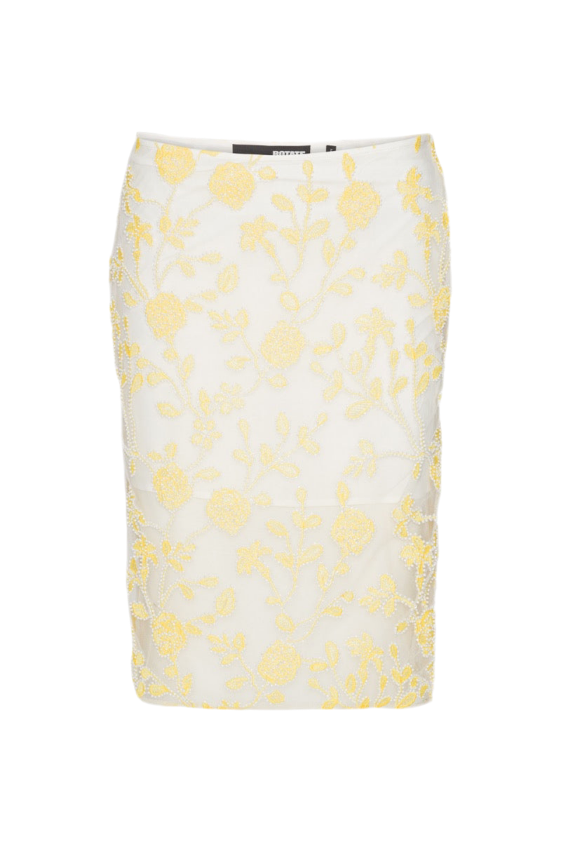 Flower Beads Pencil Skirt Yellow