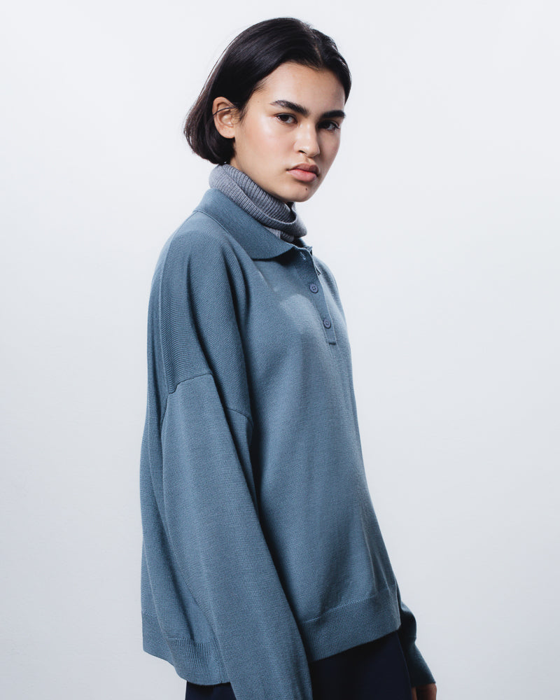 Buttoned Merino Polo