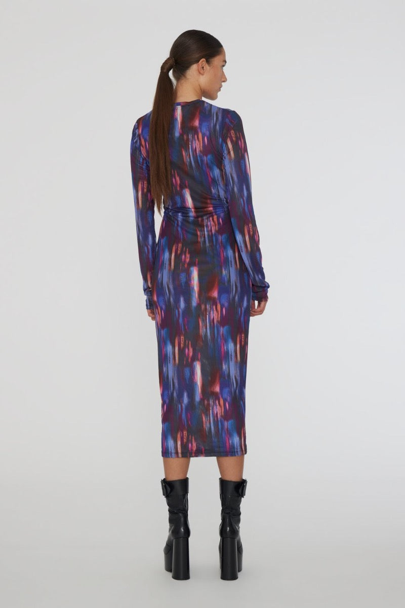 Printed Mesh Midi Dress
