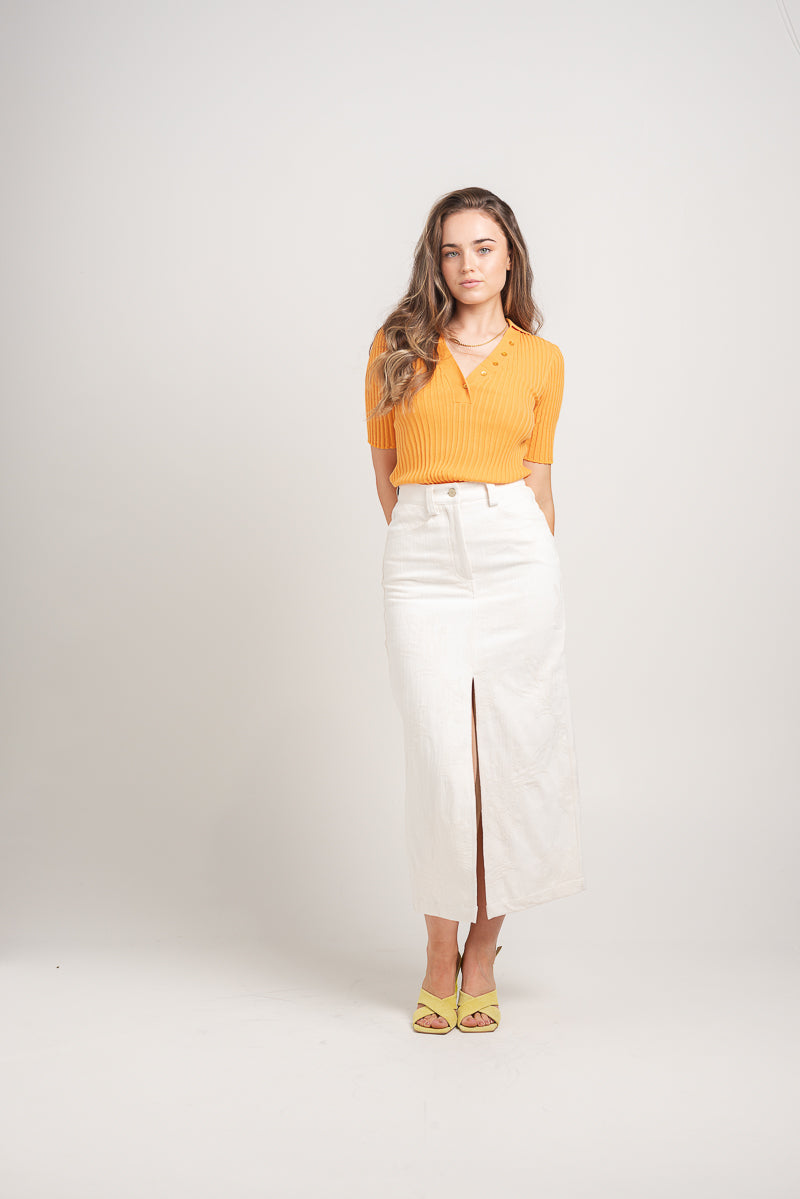 Nola Jacquard Denim Midi Skirt