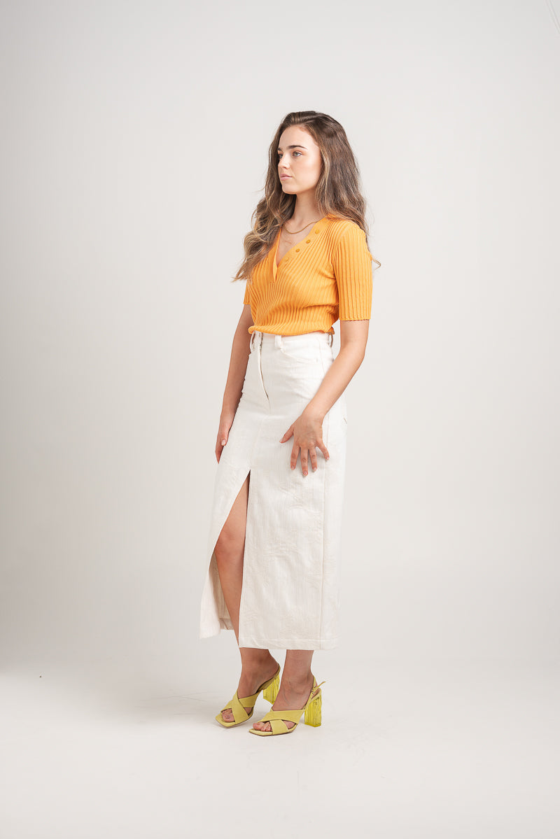 Nola Jacquard Denim Midi Skirt