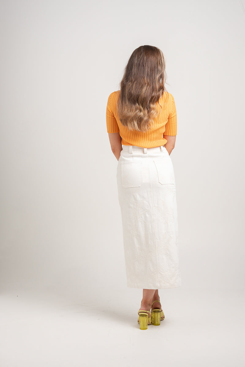 Nola Jacquard Denim Midi Skirt