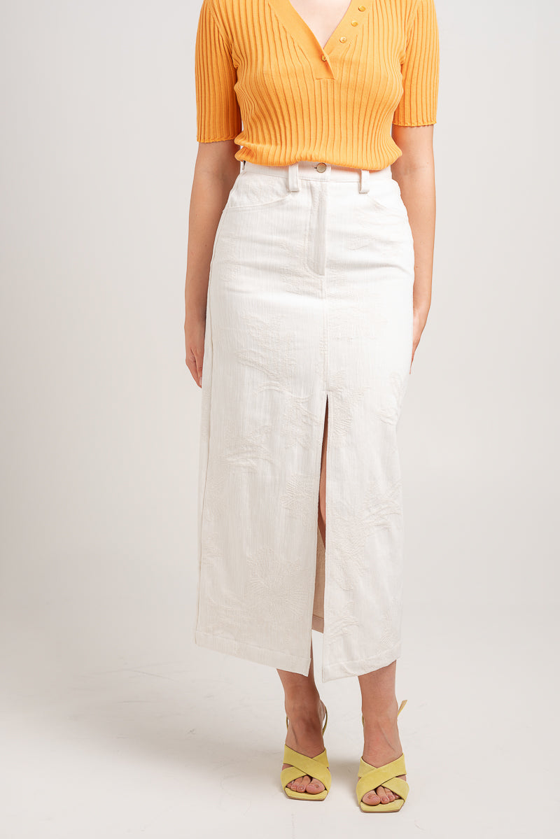 Nola Jacquard Denim Midi Skirt
