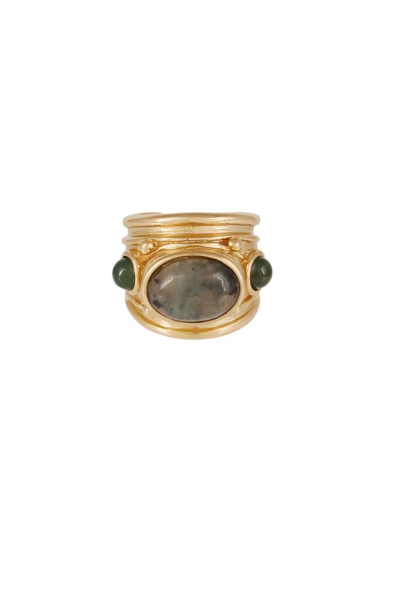 Simone Ring Gold Labradorite & Serpentine