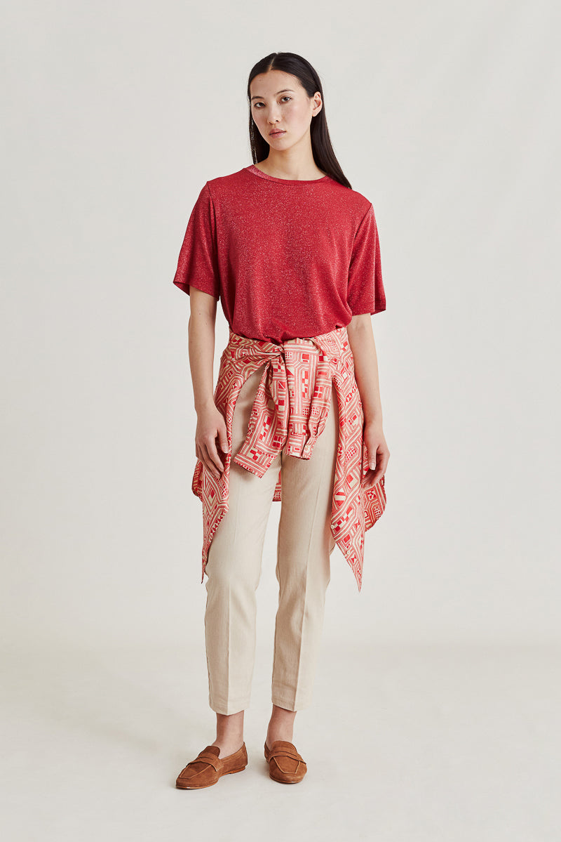 Iora Lurex Jersey Boxy T-Shirt Magenta