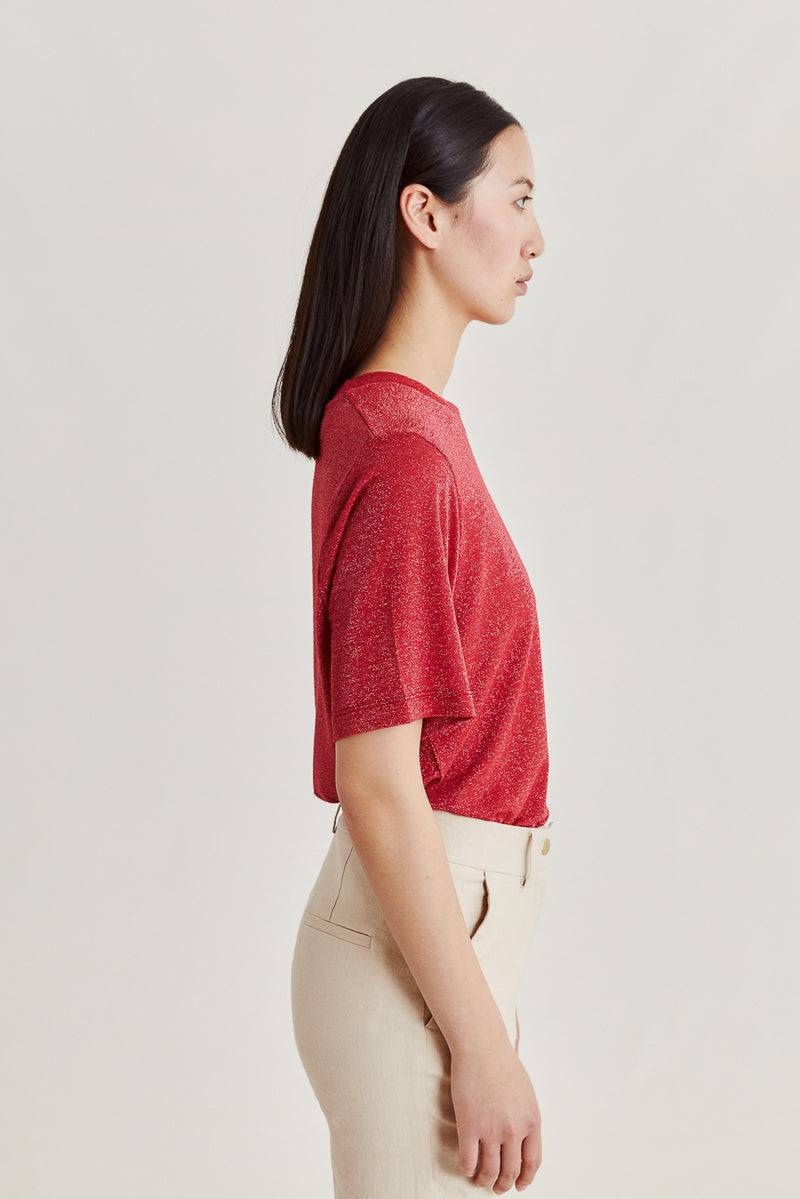 Iora Lurex Jersey Boxy T-Shirt Magenta