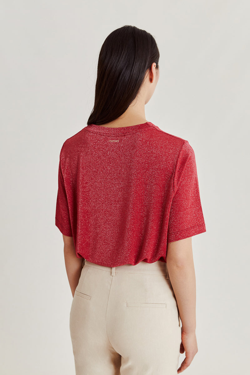 Iora Lurex Jersey Boxy T-Shirt Magenta