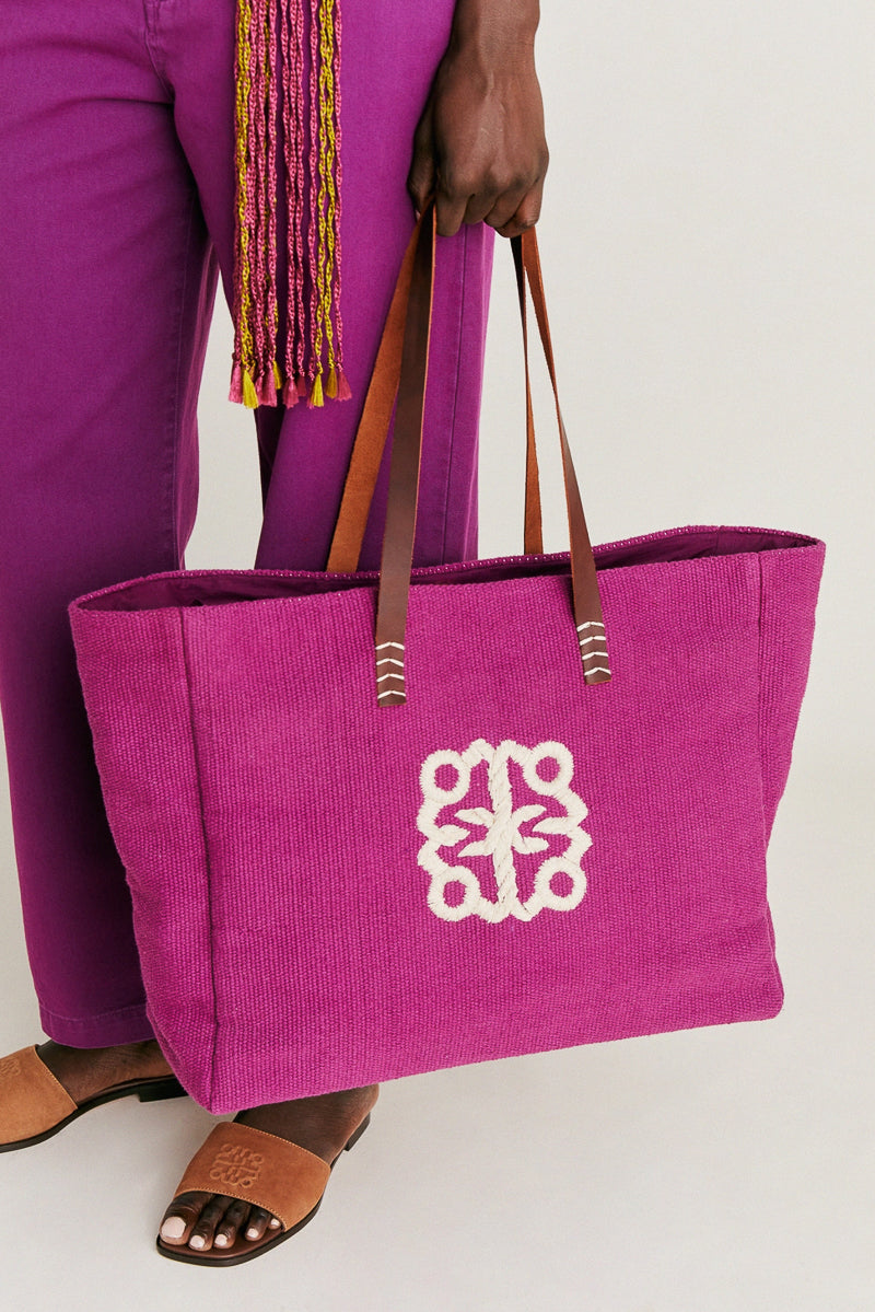 Paraguan Embroidered Canvas Bag Purple