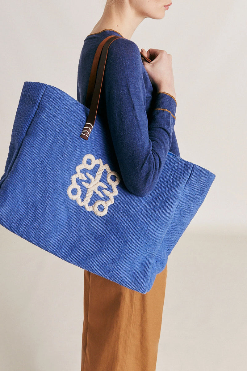 Paraguan Embroidered Canvas Bag Blue