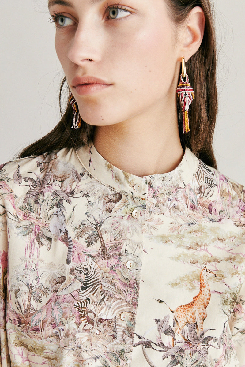 Nodu Beaded Drop Earrings Burnt Multicolour