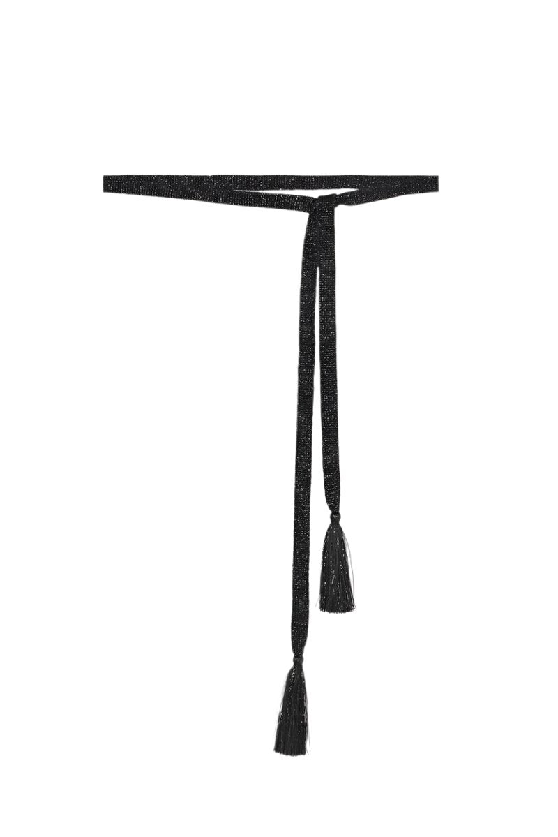 Ontano Lurex Tassel Belt in Black