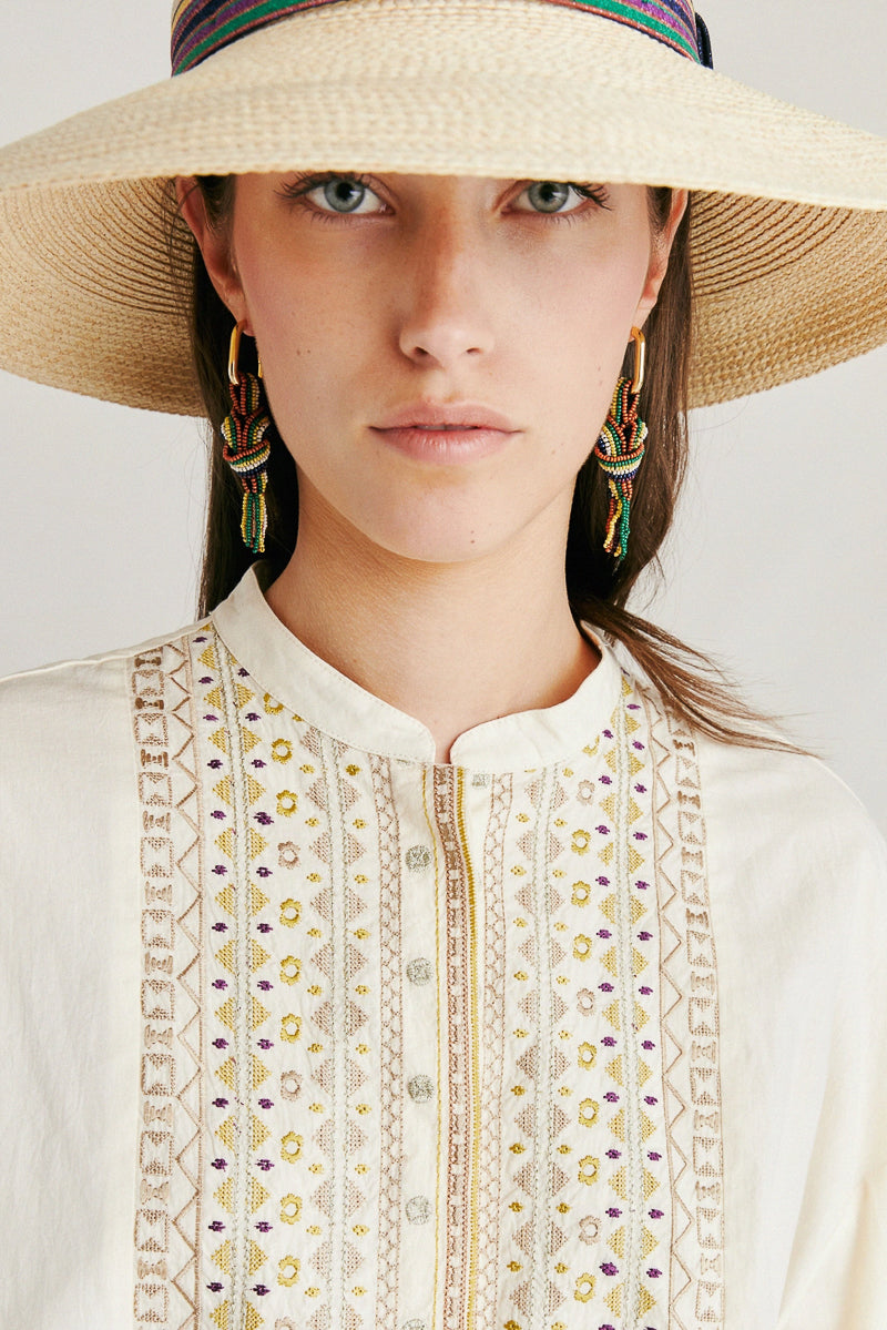 Nodu Beaded Drop Earrings Green Multicolour