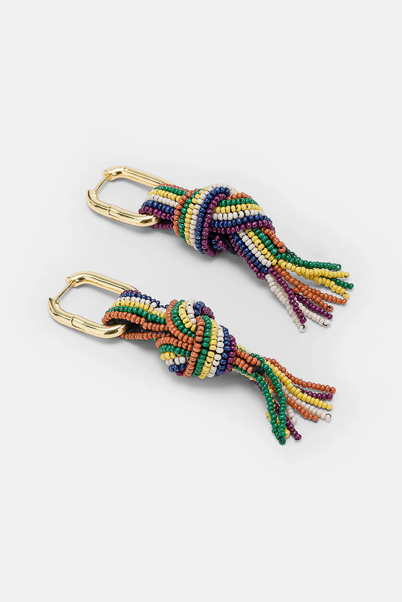 Nodu Beaded Drop Earrings Green Multicolour