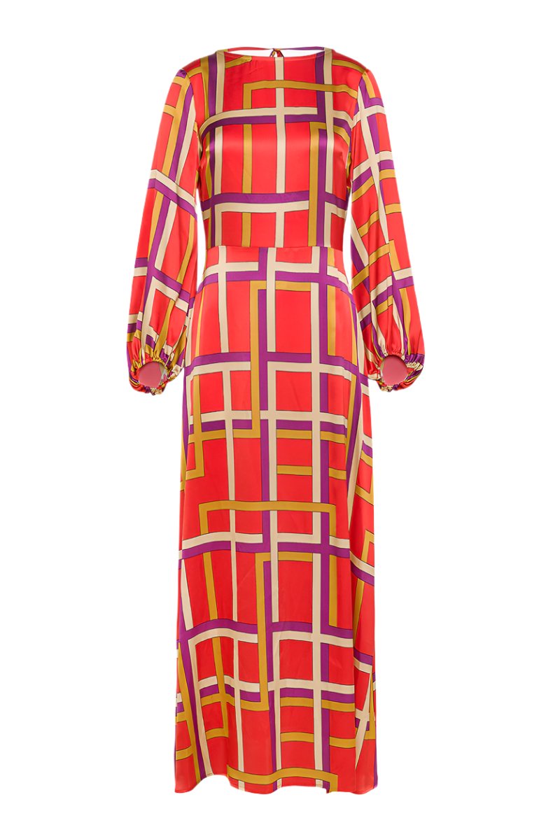 Auguste Dress in Printed Stretch Satin Silk