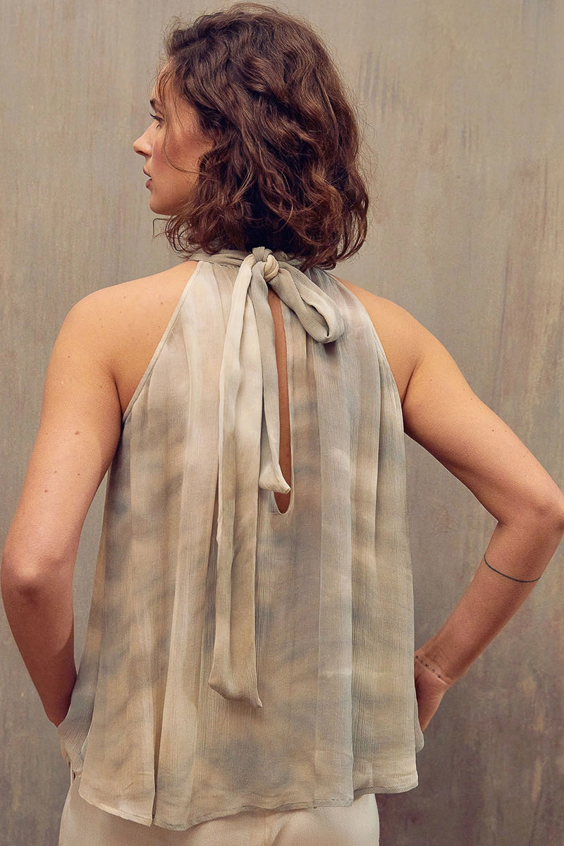 Andre Halter Top in Tie Dye Crepon