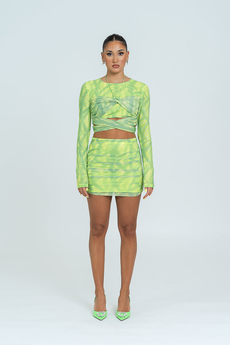 Mesh Twisted Wrap Crop Top