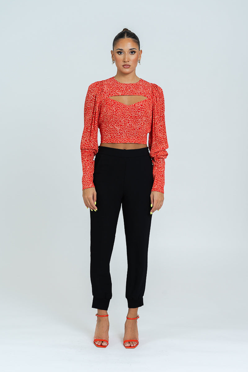 Light Jacquard Cropped Long Sleeve Shirt