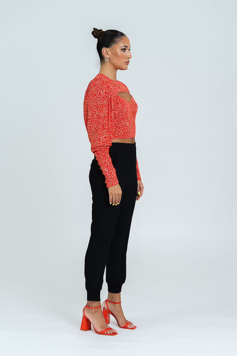 Light Jacquard Cropped Long Sleeve Shirt