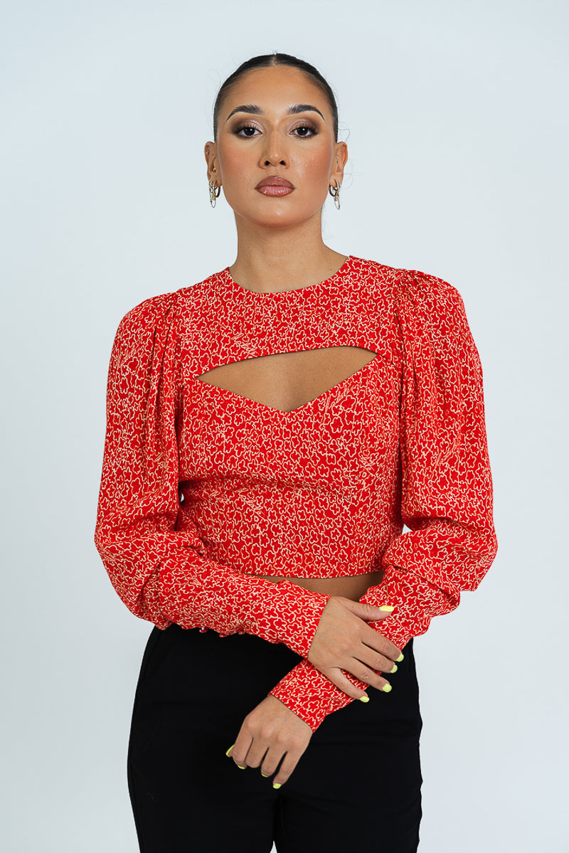 Light Jacquard Cropped Long Sleeve Shirt