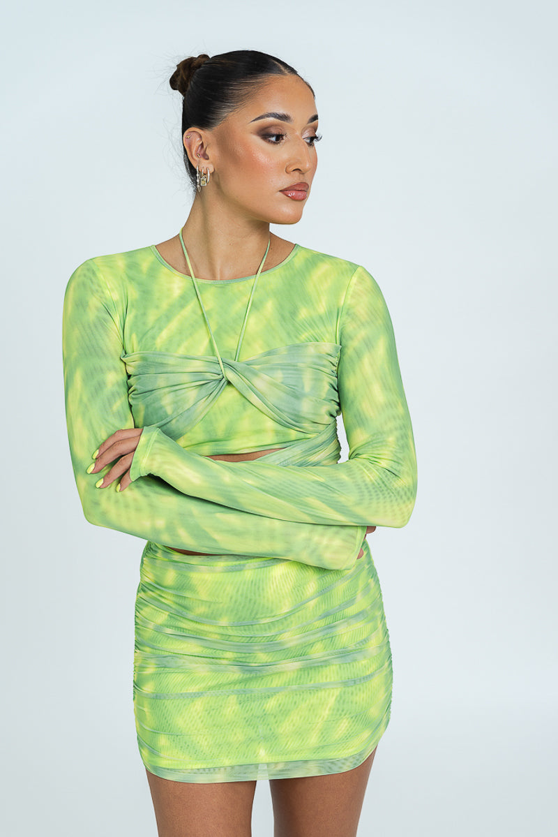 Mesh Twisted Wrap Crop Top