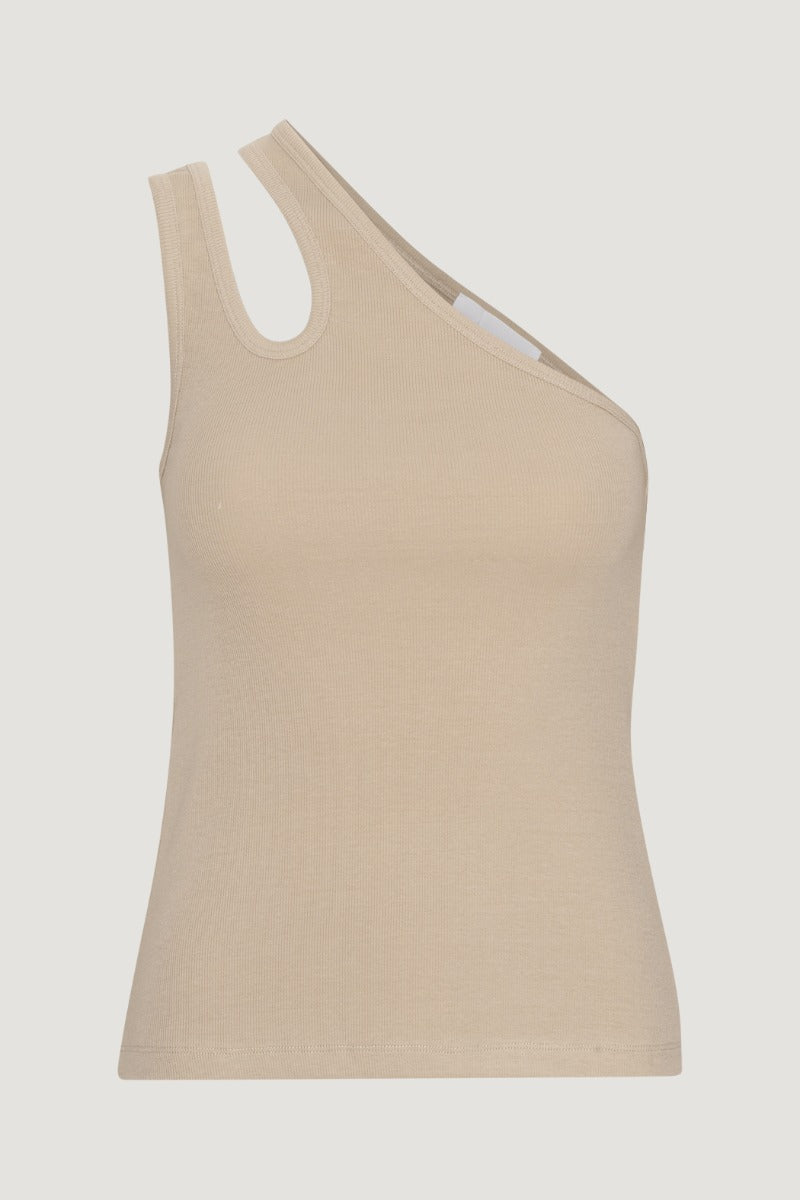 One Shoulder Rib Jersey Cut-Out Top