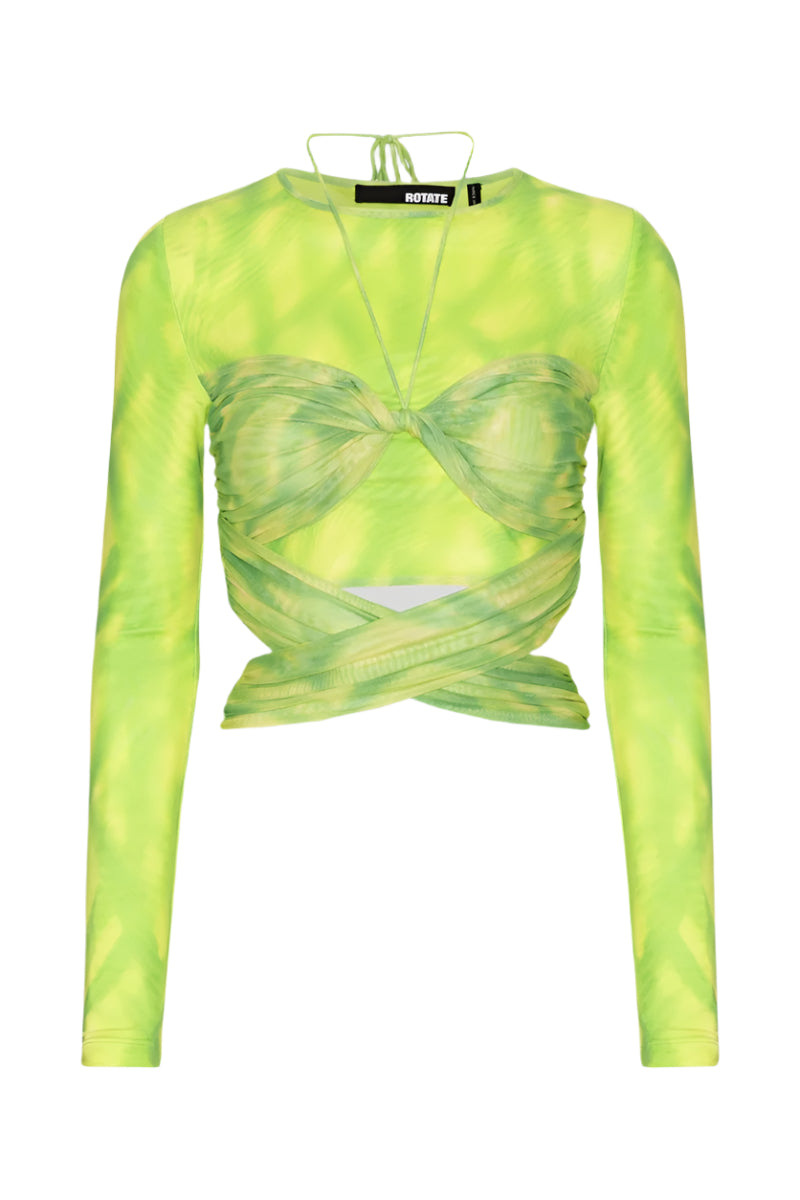 Mesh Twisted Wrap Crop Top