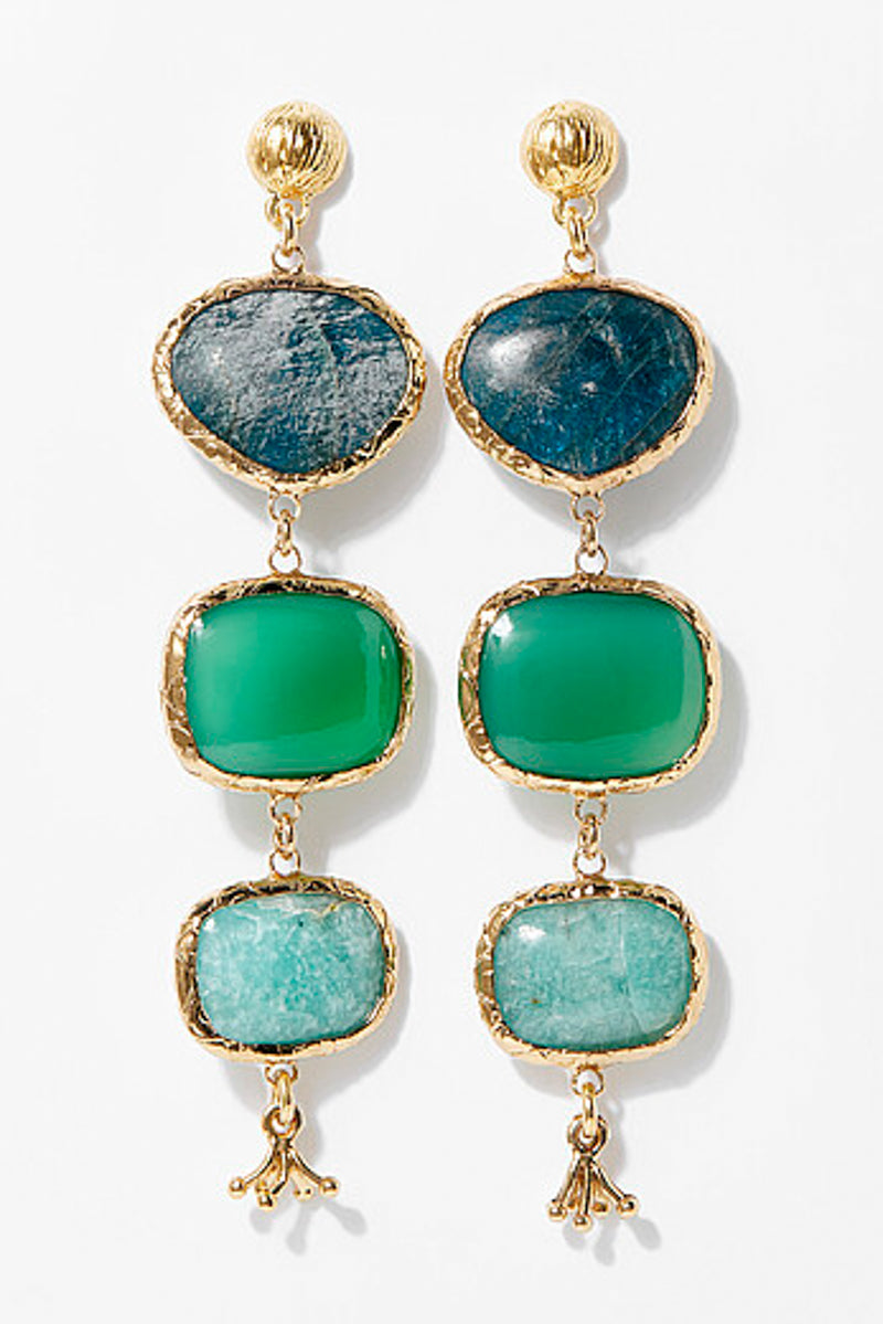 Silene 3 Serti Earrings - Blue Apatite