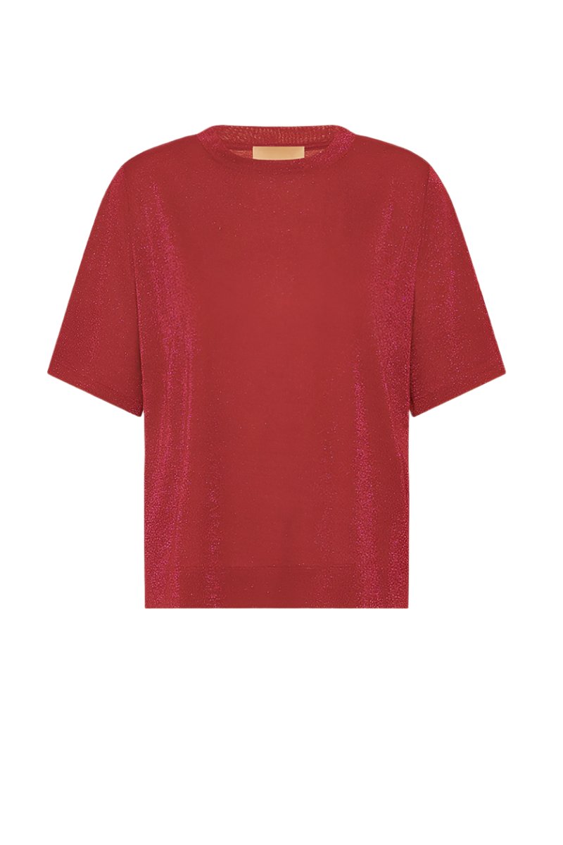 Iora Lurex Jersey Boxy T-Shirt Magenta